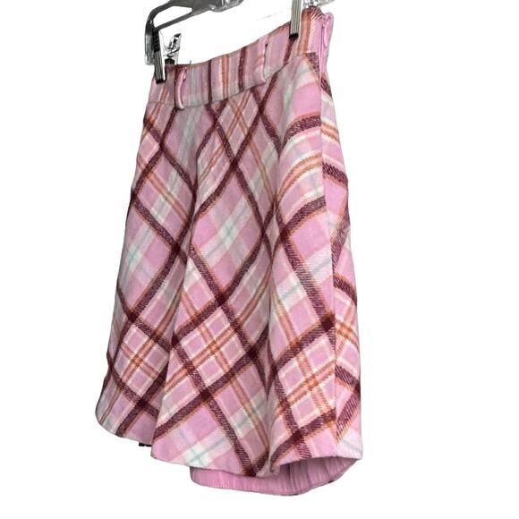 FOREVER 21 FLAT WAISTBAND FLARED MINI SKIRT, JUNIORS, XS-PINK BURGUNDY, GOLD GEO - Picture 3 of 12